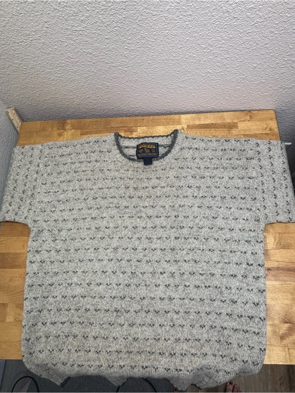 Vintage Woolrich Birdseye Knit Wool Sweater Mens Large Beige Charcoal Crewneck